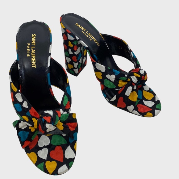 Saint Laurent Black Multicolor Heart Bianca Knotted Sandals Size 38 1/2 NWT - Picture 13 of 13